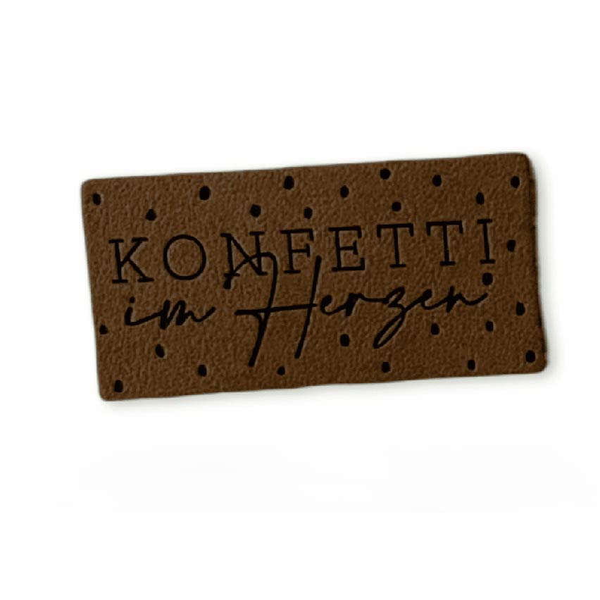 2 Aufnäher Iron-on Kunstlederlabel "Konfetti im Herzen"