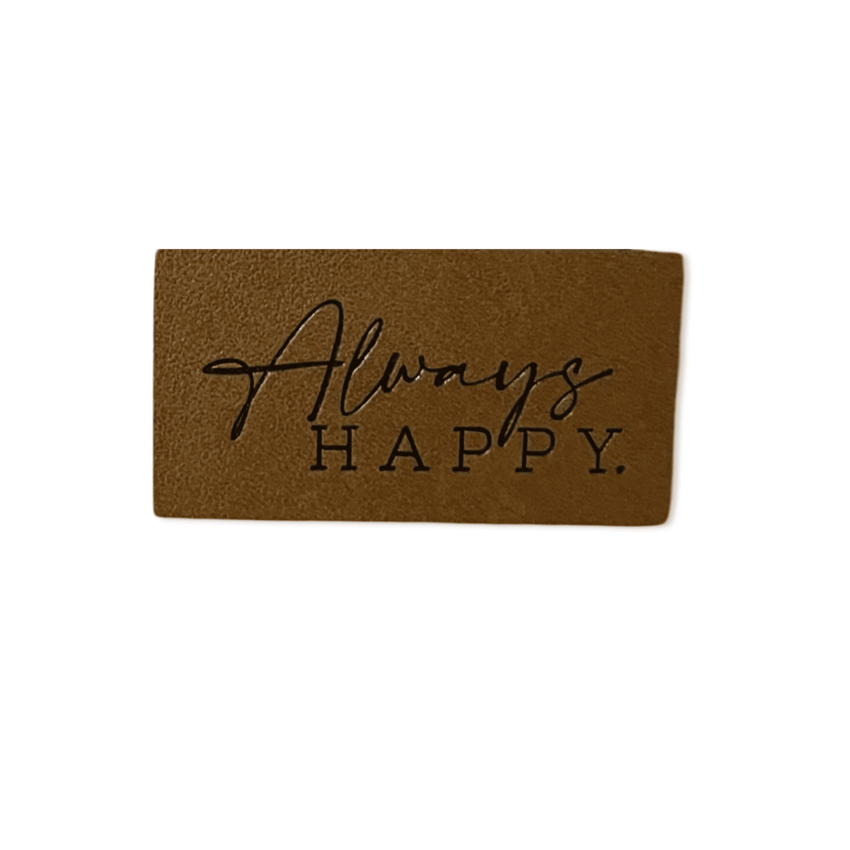 2 Aufnäher Iron-on Kunstlederlabel "Always happy"