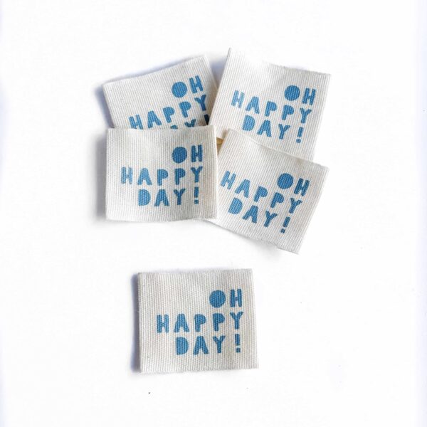 5 Baumwoll-Labels ,,Oh happy day"- blau