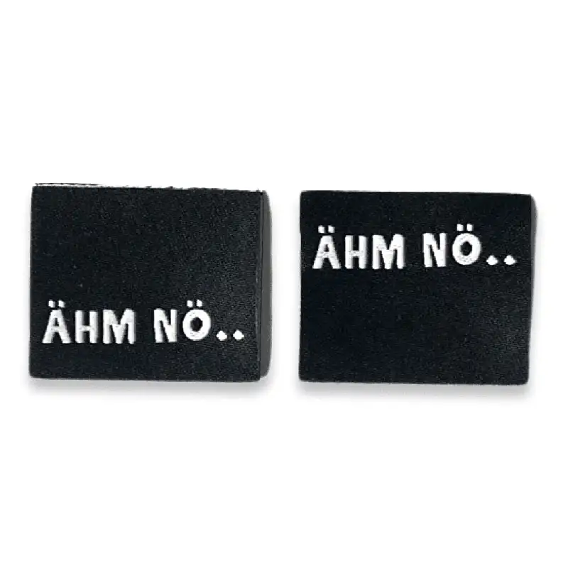 Weblabes in der Farbe schwarz mit weißer Aufschrift "Ähm nö..."