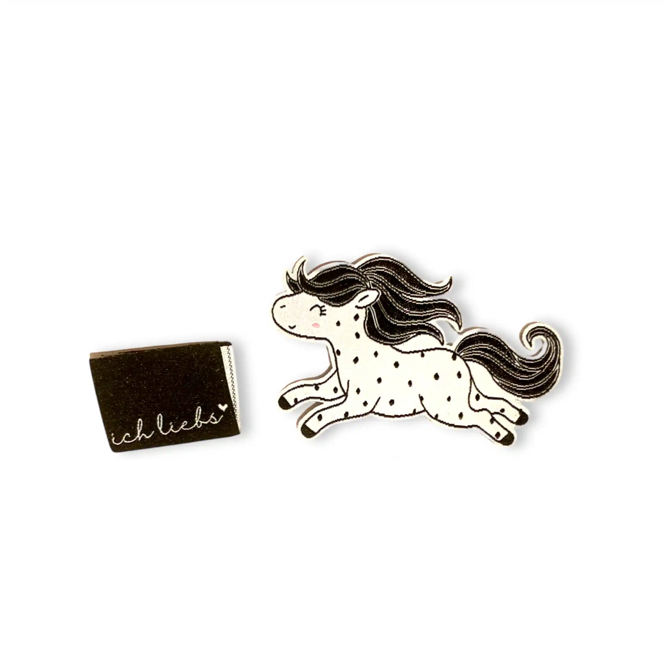 1Set Iron-on Weblabel "Pferd" und Weblabel "ich liebs"