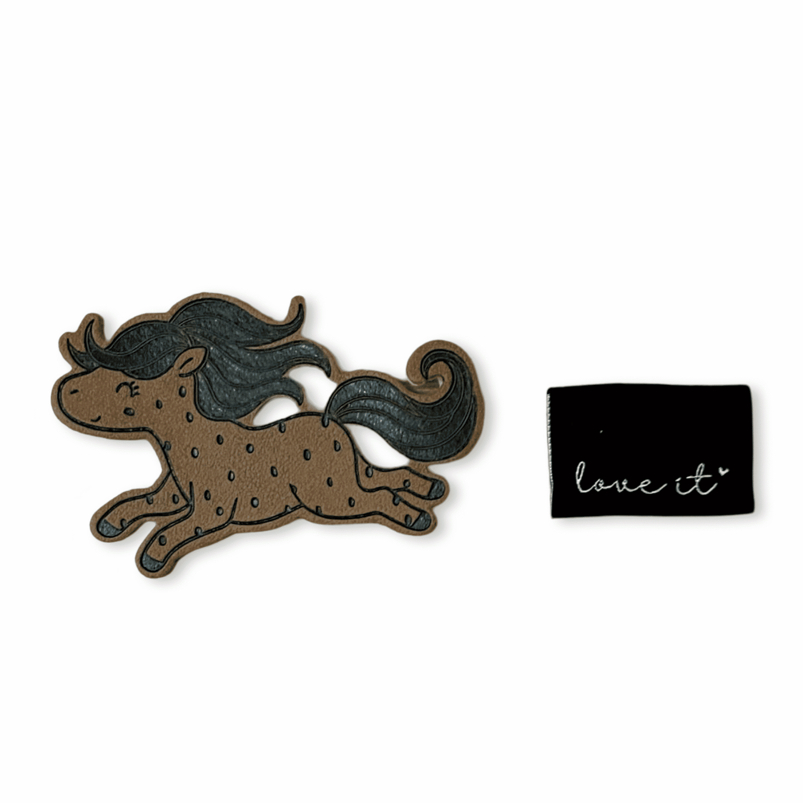 1Set Iron-on Lederlabel "Pony" und Weblabel "love it"